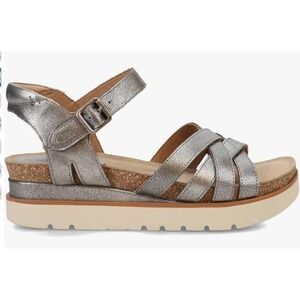Josef Seibel Clea 14 Women Silver Metallic Leather Platform Sandals EU 38 US 7.5